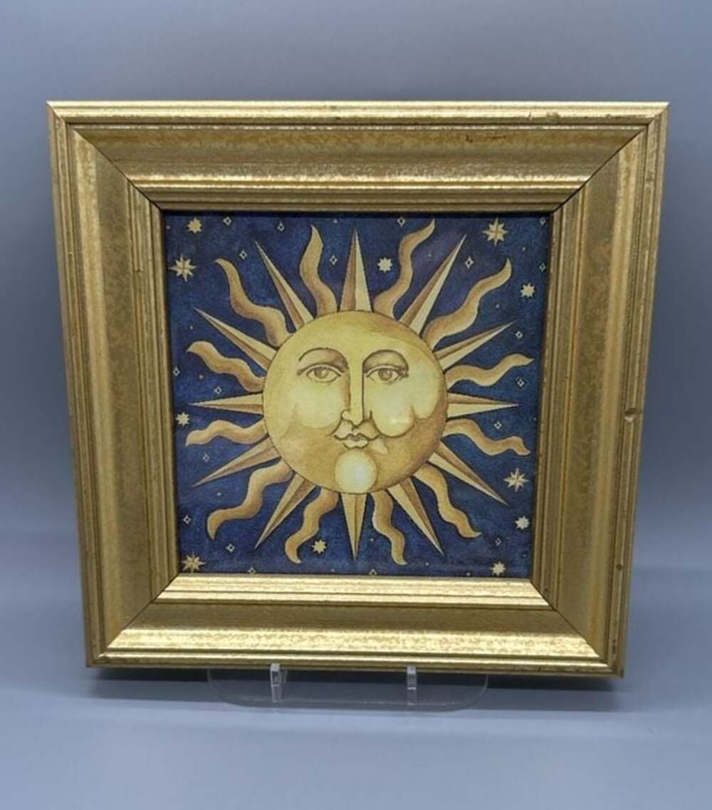 Vtg 90s Mary Beth Zeitz Celestial Sun Art Print 7x7 Gold Frame Y2K Whimsigoth